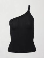 One Shoulder Tank in Ribbed Jersey - Black - Image 9