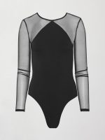 Sheer Long Sleeve Leotard - Black - Image 6