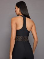 Laser Cut Jumpsuit in Diamond Compression - Black - Image 3