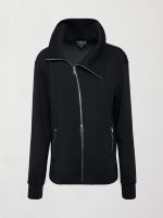 Knit Jacket with Asymmetrical Zip in Interlock - Black - Image 8