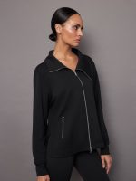 Knit Jacket with Asymmetrical Zip in Interlock - Black - Image 4