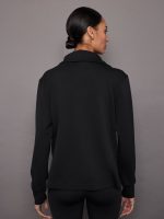 Knit Jacket with Asymmetrical Zip in Interlock - Black - Image 3