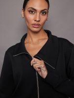 Knit Jacket with Asymmetrical Zip in Interlock - Black - Image 5