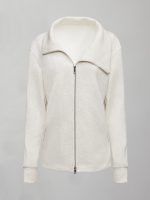 Knit Jacket with Asymmetrical Zip in Interlock - Moonbeam Heather - Image 9