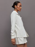 Knit Jacket with Asymmetrical Zip in Interlock - Moonbeam Heather - Image 4