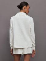 Knit Jacket with Asymmetrical Zip in Interlock - Moonbeam Heather - Image 5