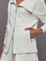 Knit Jacket with Asymmetrical Zip in Interlock - Moonbeam Heather - Image 6