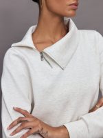 Half Zip Asymmetrical Pullover in Interlock - Moonbeam Heather - Image 6