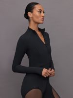 Mock Neck Corset Zip Top in Melt - Black - Image 3