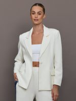 Single Breasted Blazer in Scuba - Ivory - Image 3