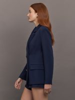 Double Breasted Blazer in Scuba - Navy - Image 4