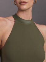 Tuxedo Mock Neck Top - Olive - Image 8