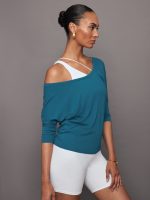 Long Sleeve Off Shoulder Tee - Deep Lagoon - Image 4