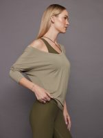 Long Sleeve Off Shoulder Tee - Silversage - Image 4