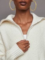 Half Zip Boucle Pullover - Winter White - Image 4