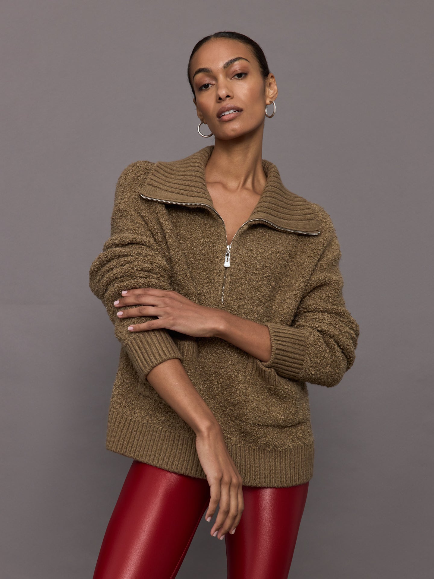 CARB-YD6031R-CARIB-24FAL-Half-Zip-Boucle-Pullover-color-Caribou_26-Edit Half Zip Boucle Pullover - Caribou - Image 1