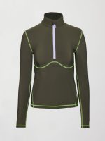 Fleece Back Half Zip Top - Dark Olive/ Acid Lime - Image 8