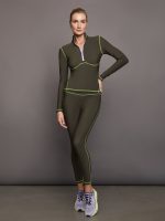 Fleece Back Half Zip Top - Dark Olive/ Acid Lime - Image 6
