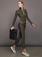 Fleece Back Half Zip Top - Dark Olive/ Acid Lime - Image 7