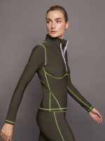 Fleece Back Half Zip Top - Dark Olive/ Acid Lime - Image 4
