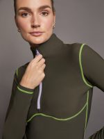 Fleece Back Half Zip Top - Dark Olive/ Acid Lime - Image 3