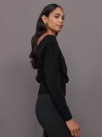 Cross Over Sweater - Black - Image 4