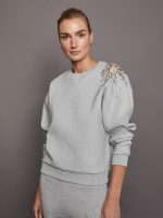 Rhinestone Cut Out Sweatshirt - Heather Grey - Image 3