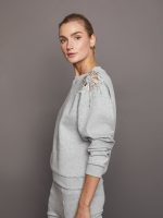 Rhinestone Cut Out Sweatshirt - Heather Grey - Image 4
