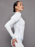 Puff Sleeve Full Zip Top - White/ Sweet Lavender - Image 4