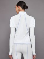 Puff Sleeve Full Zip Top - White/ Sweet Lavender - Image 6