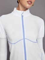 Puff Sleeve Full Zip Top - White/ Sweet Lavender - Image 5