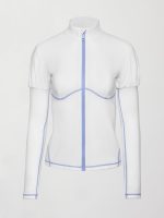 Puff Sleeve Full Zip Top - White/ Sweet Lavender - Image 8