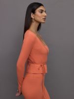 Long Sleeve Tie Top in Melt - Burnt Sienna - Image 5