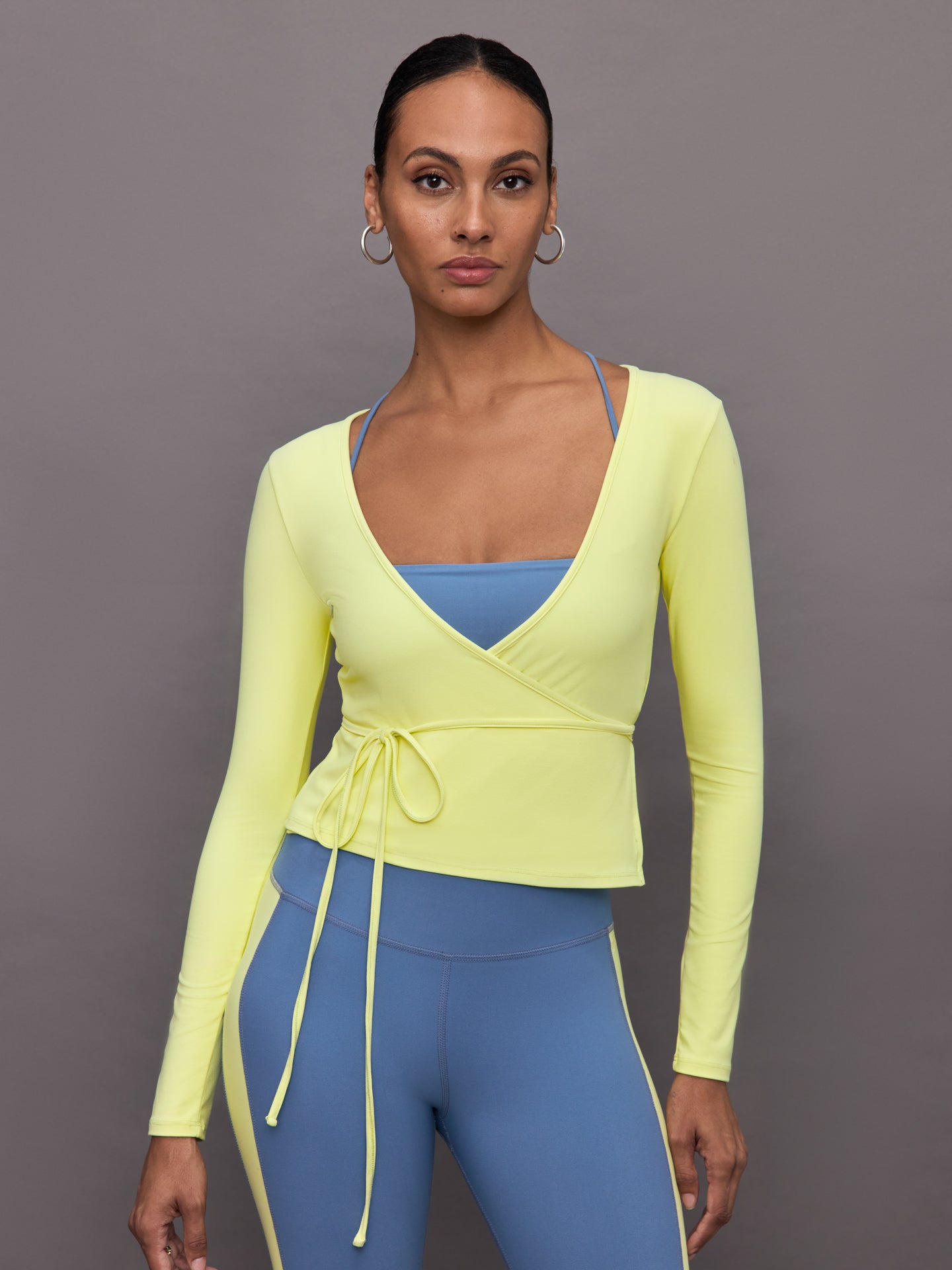 CARB-YD6060-CHARL-24FAL-Long-Sleeve-Ballet-Wrap-color-Charlock_7800-Edit Long Sleeve Tie Top in Melt - Charlock - Image 1