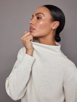 Cowl Neck Knit Sweatshirt in Interlock - Moonbeam Heather - Image 3