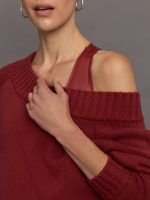 Slouchy Off Shoulder Sweater - Red Dahlia - Image 6