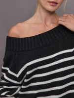 Slouchy Off Shoulder Sweater - Black / White Stripe - Image 9