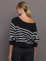 Slouchy Off Shoulder Sweater - Black / White Stripe - Image 6