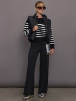 Slouchy Off Shoulder Sweater - Black / White Stripe - Image 12