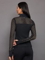 Laser Cut Zip L/S Run Top in Diamond Compression - Black - Image 3