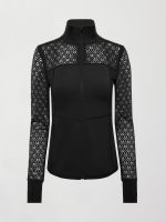 Laser Cut Zip L/S Run Top in Diamond Compression - Black - Image 7