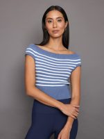 Short Sleeve Sweater - Quiet Harbor/ White Stripe - Image 5