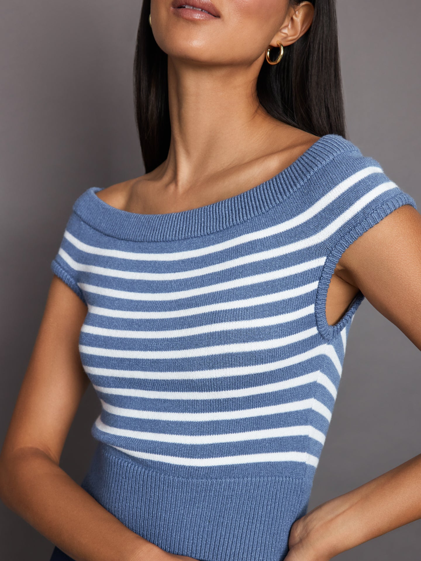 CARB-YD6069-QUIETHRBR-24SS-Short-Sleeve-Sweater-color-Quiet-Harbor-White-Stripe_39267 Short Sleeve Sweater - Quiet Harbor/ White Stripe - Image 1