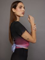 Ombre Cap Sleeve Wrap Tee - Black Ombre - Image 5