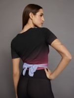Ombre Cap Sleeve Wrap Tee - Black Ombre - Image 3
