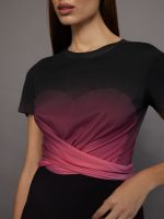 Ombre Cap Sleeve Wrap Tee - Black Ombre - Image 4