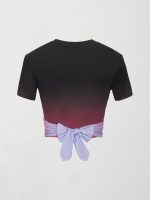 Ombre Cap Sleeve Wrap Tee - Black Ombre - Image 8