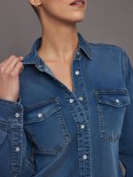 Chambray Denim Shirt - Medium Wash - Image 7