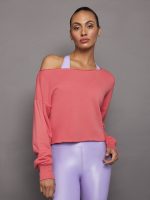 Off Shoulder Raw Edge Sweatshirt in French Terry - Honeysuckle