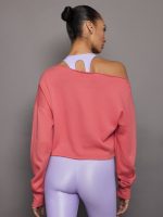 Off Shoulder Raw Edge Sweatshirt in French Terry - Honeysuckle - Image 4